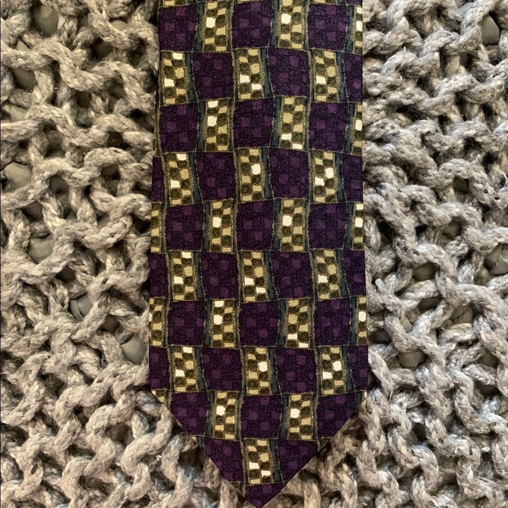 Vintage Purple and Gold Geometric Silk Tie